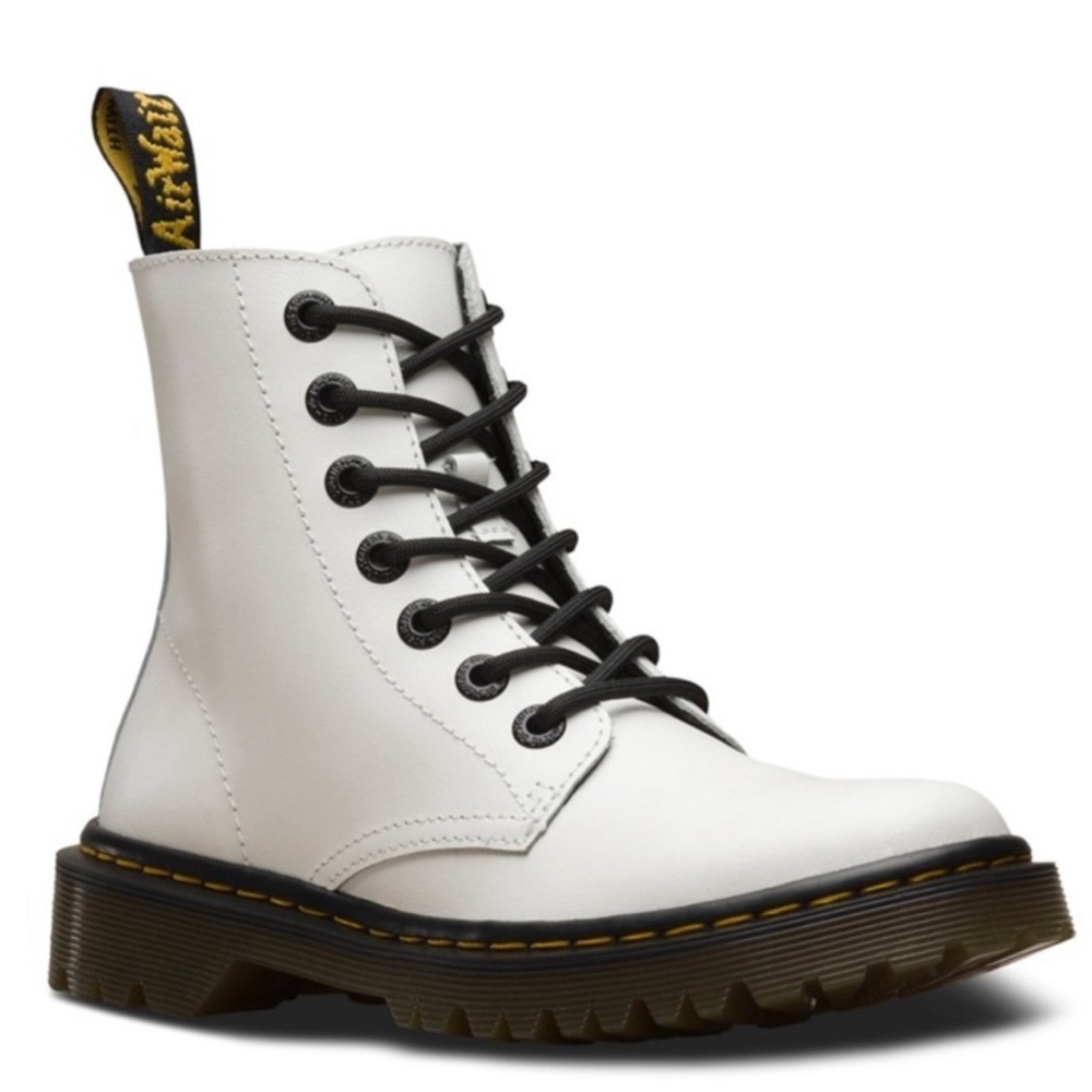 Dr. Martens Luana White Leather Combat Boot, Side 8L